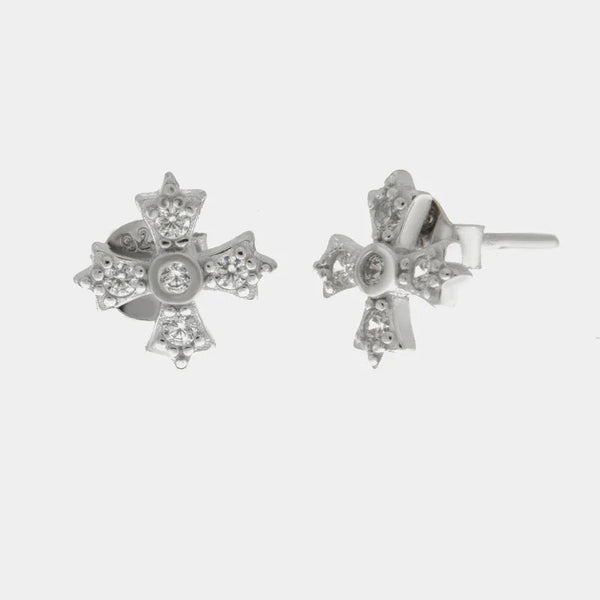 Orecchini in Argento 925 con croce di Malta in zirconi - BYSIMON gioielli