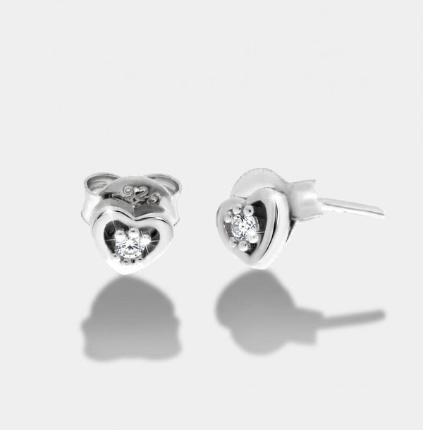 Orecchini in Argento 925 a forma di cuore con zircone centrale - BYSIMON gioielli