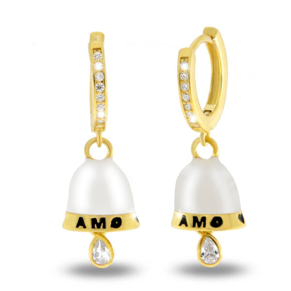 Orecchini in Argento 925 con campanella bianca con scritta AmoCapri