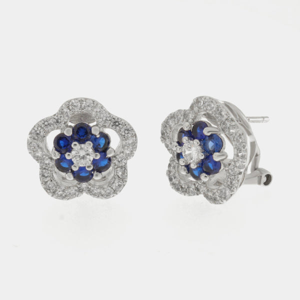 Orecchini in Argento 925 con fiore blu e zirconi SIMEONE - gioiello BySimon