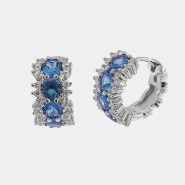 Orecchini in Argento 925 a cerchio con zirconi blu - BYSIMON gioielli