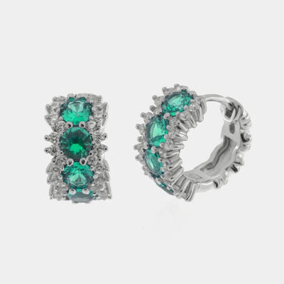 Orecchini argento 925 a cerchio con zirconi verde - BYSIMON gioielli