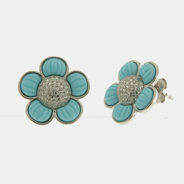 Orecchini in Argento 925 con fiore turchese a lobo - BYSIMON gioielli