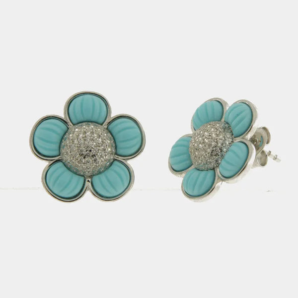 Orecchini in Argento 925 con fiore turchese a lobo - BYSIMON gioielli