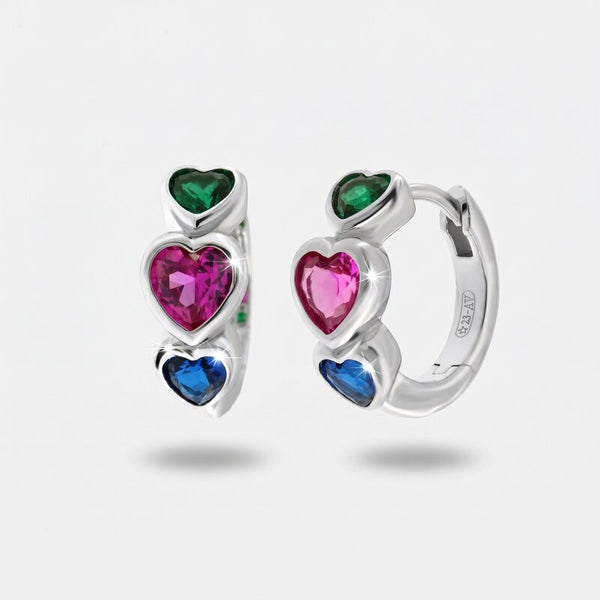 Orecchini in Argento 925 a cerchio con cuori colorati - BYSIMON gioielli