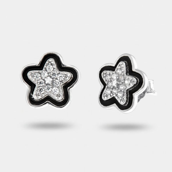Orecchini in Argento 925 stella zirconata e smalto nero - BYSIMON gioielli