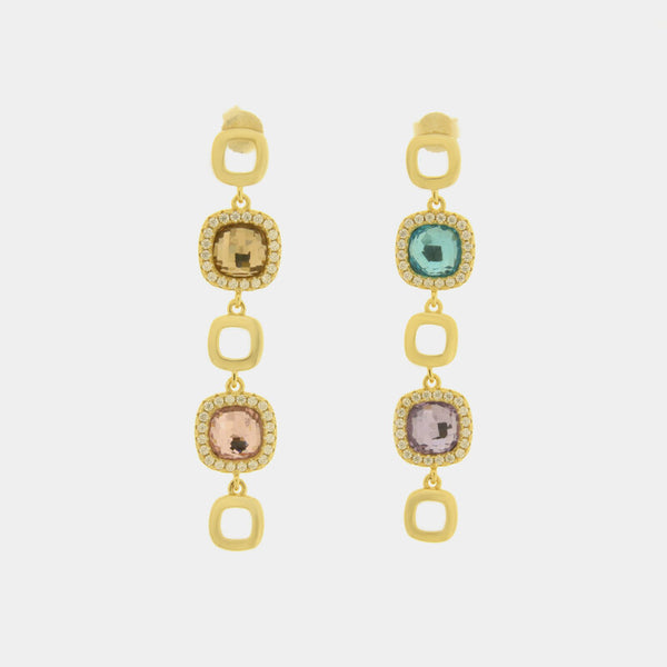 Orecchini in Argento 925 con zirconi quadrati pendenti - BYSIMON gioielli