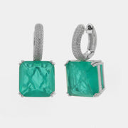 Orecchini in Argento 925 a cerchio con zircone verde quadrato