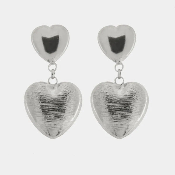 Orecchini in Argento 925 con doppio cuore graffiato e lucido - BYSIMON gioielli