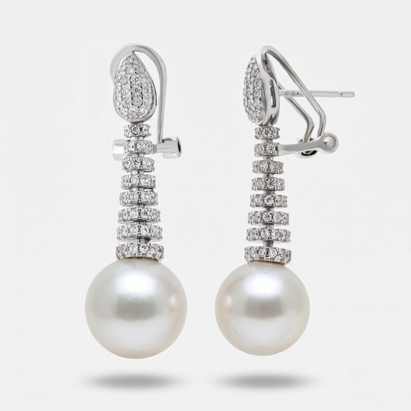 Orecchini in Argento 925 perla pendente con zirconi Collezione Hanoi - BYSIMON gioielli