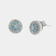 925 Silver Earrings with Blue Zircon Flower