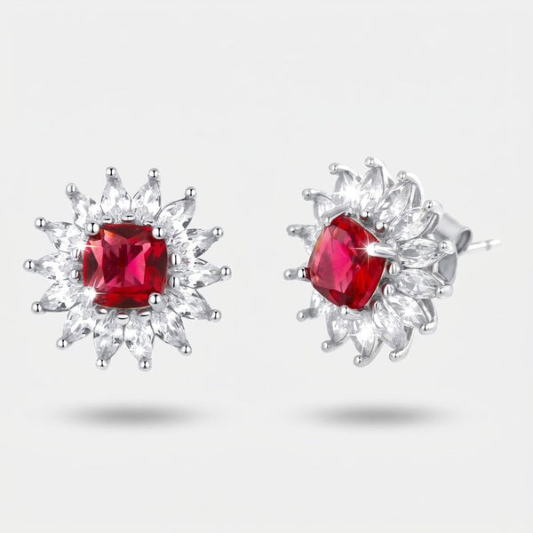 Orecchini in Argento 925 fiore con punto luce rosso Collezione Hanoi - BYSIMON gioielli
