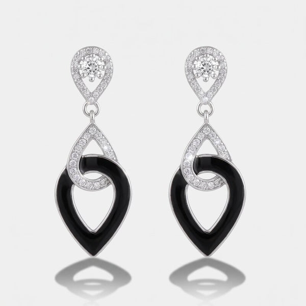 Orecchini in Argento 925 gocce intrecciate con smalto nero e zirconi - BYSIMON gioielli