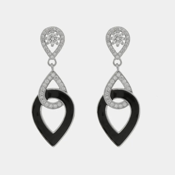 Orecchini in Argento 925 gocce intrecciate con smalto nero e zirconi - BYSIMON gioielli