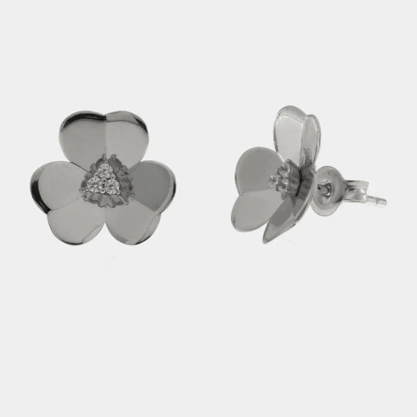 Orecchini in Argento 925 fiore liscio con punto luce - BYSIMON gioielli