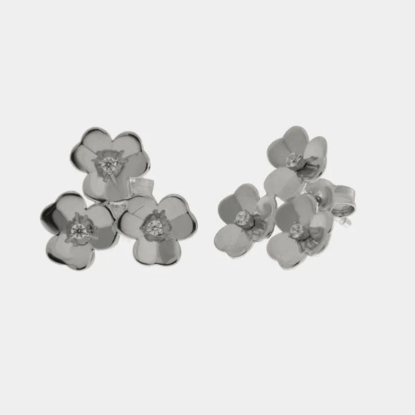 Orecchini argento 925 tris di fiori con punto luce - BYSIMON gioielli