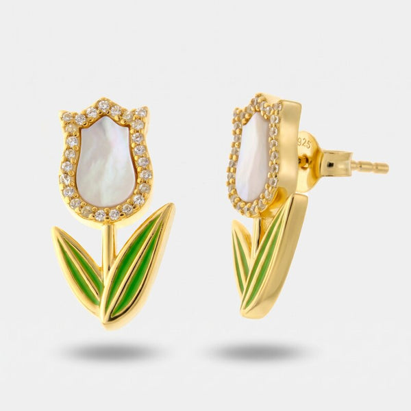 Orecchini argento 925 tulipano in madreperla - BYSIMON gioielli