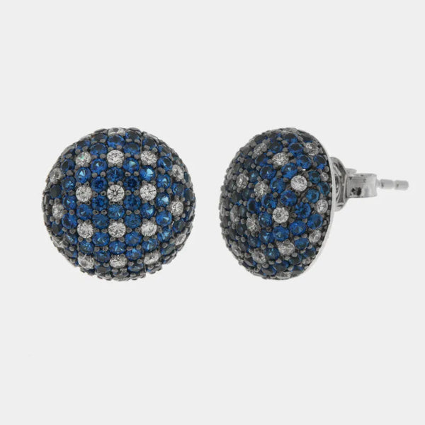 Orecchini argento 925 cerchio bombato con pavè blu - BYSIMON gioielli