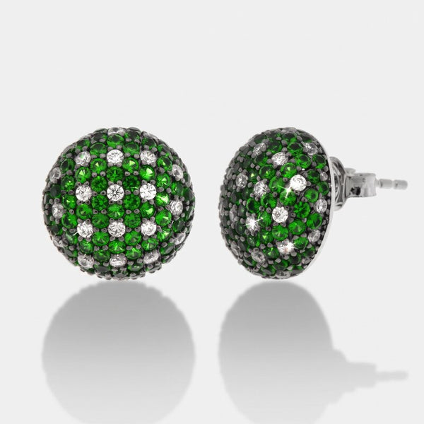 Orecchini in Argento 925 cerchio bombato con pave' verdi BYSIMON - gioiello BySimon