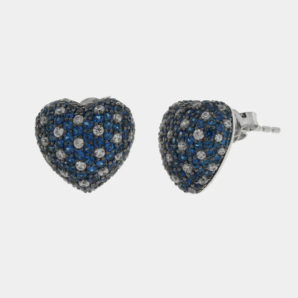 Orecchini argento 925 cuore bombato con pavè blu - BYSIMON gioielli