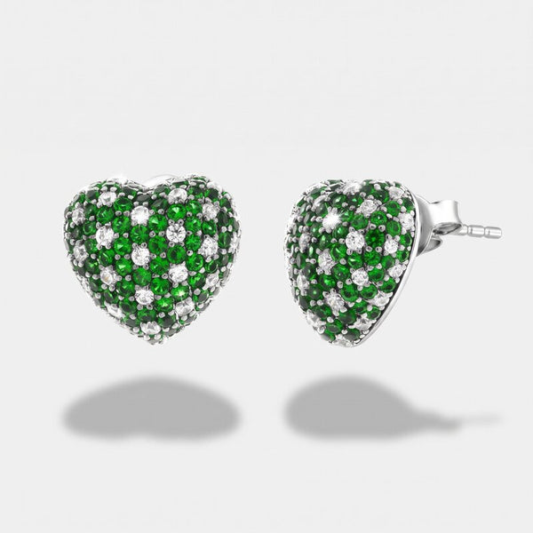 Orecchini argento 925 cuore bombato con pavè verdi - BYSIMON gioielli