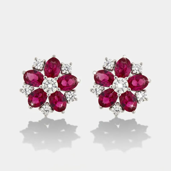 Orecchini in Argento 925 Fiore petali magenta e zirconi