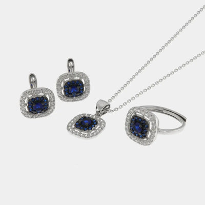 Set in Argento 925 con forma quadrata impreziosita da zirconi blu e bianchi