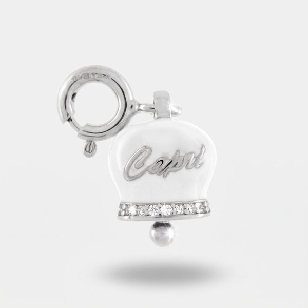 Ciondolo in Argento 925 campanella con scritta capri bianca in silver