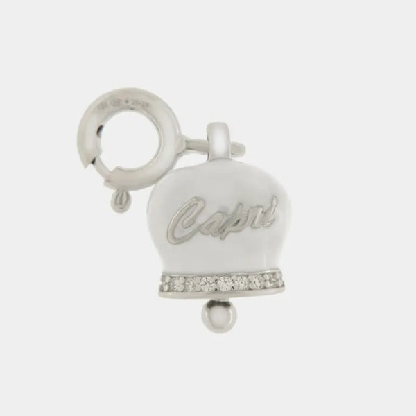 Ciondolo in Argento 925 campanella con scritta capri bianca in silver
