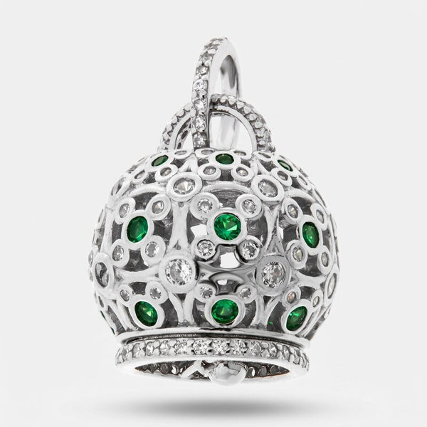 Ciondolo in Argento 925 con campanella e zirconi verdi