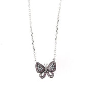 Collana in Argento 925 farfalla zirconata multicolore