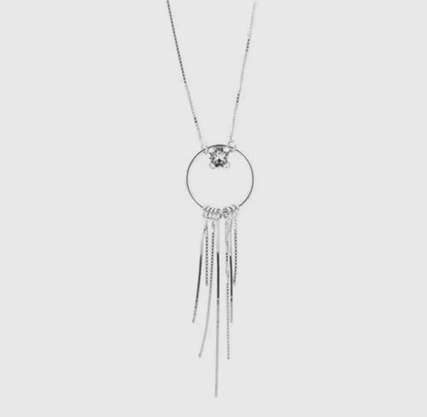 Collana in Argento 925 con fili pendenti e punto luce di cristallo bianco