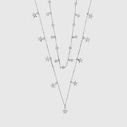 Collana in Argento 925 a doppia catena impreziosita da giro di stelline e zirconi bianchi pendenti