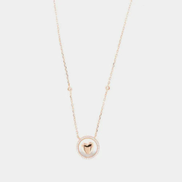Collana in Argento 925 pendente con base madre perla e cuore liscio in giro di zirconi bianchi