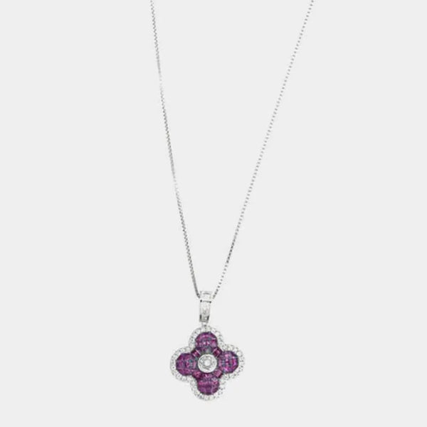 Collana in Argento 925 con fiore impreziosito da zirconi viola e bianchi
