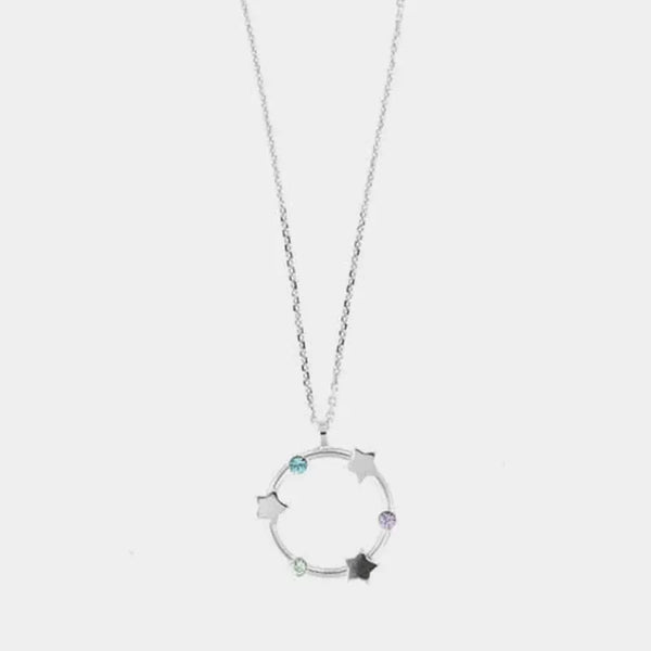 Collana in Argento 925 con pendente a giro alternato di stelle e cristalli multicolore.