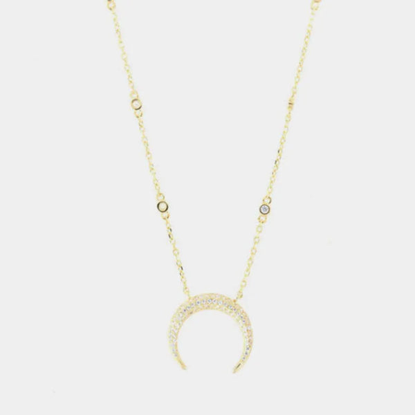 Collana in Argento 925 con pendente mezza luna e zirconi bianchi