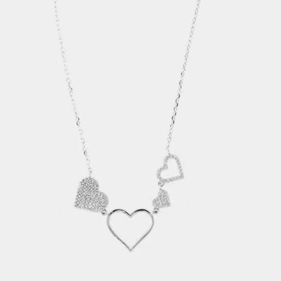 925 Silver necklace with white cubic zirconia heart pendants