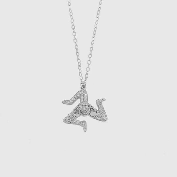 Collana in Argento 925 con ciondolo trinacria siciliana, impreziosita da zirconi bianchi - BYSIMON gioielli