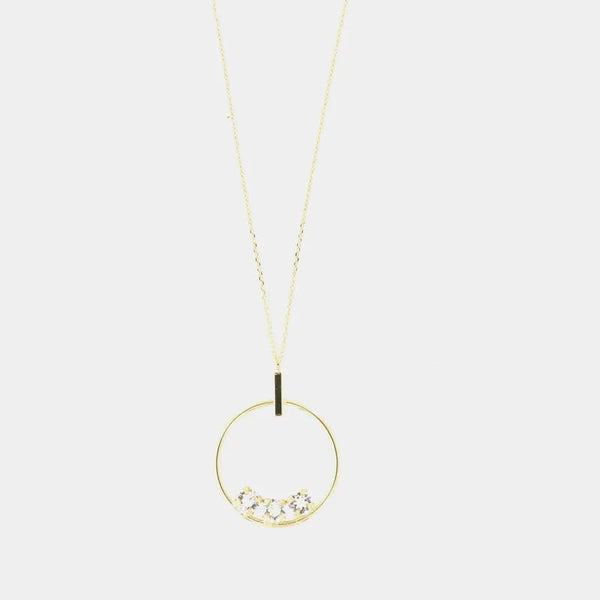 Collana in Argento 925 con cerchio pendente, impreziosito da trio di cristalli bianchi