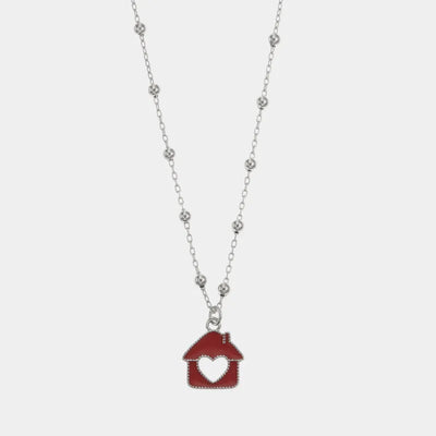 Collana in Argento 925 con pendente a forma di casa con cuore con smalto rosso BYS - gioiello BySimon
