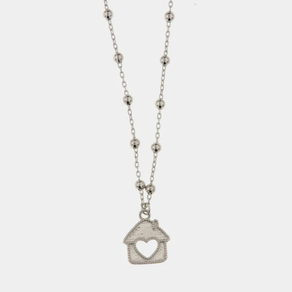 Collana in Argento 925 con ciondolo a forma di casa impreziositi da zirconi bianchi BYS - gioiello BySimon