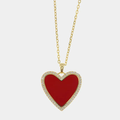 Collana in Argento 925 con cuore impreziosito da zirconi bianchi e smalto rosso