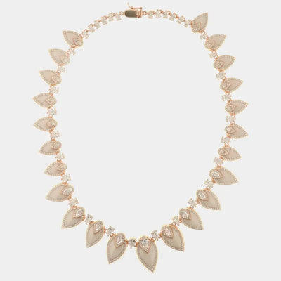 Collana in Argento 925 girocollo impreziosito da pendenti a forma di foglia con zirconi bianchi e smalto bianco