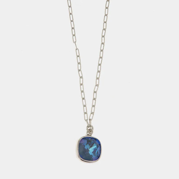Collana in Argento 925 maglia a catena con quadratino pendente impreziosito da cristallo - BYSIMON gioielli