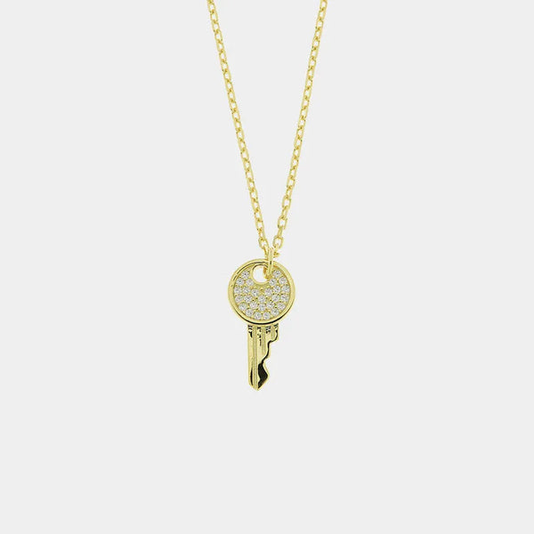 Necklace in 925 Silver with key embellished with white zircons