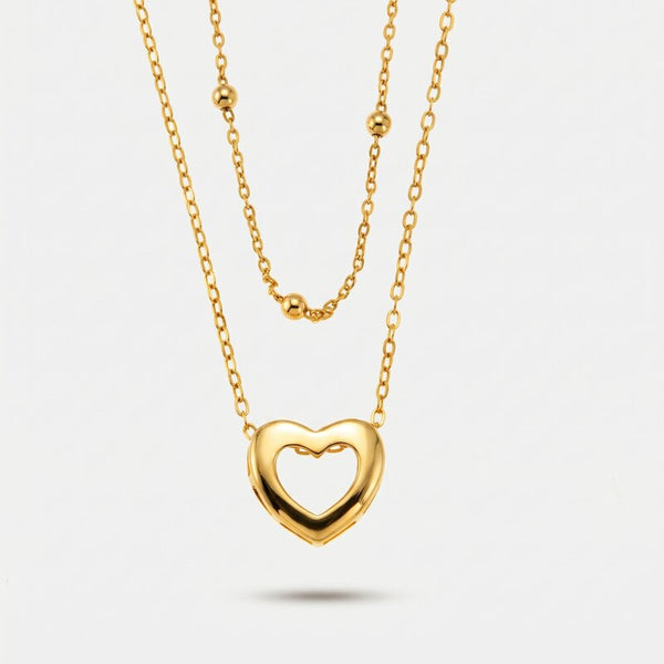 Collana in Argento 925 a doppia catena con cuore pendente - BYSIMON gioielli