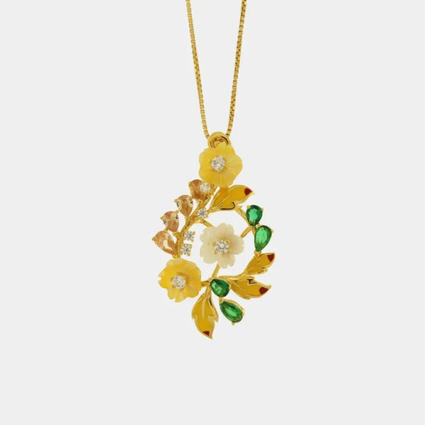 Collana in Argento 925 con fiori in madreperla con zirconi colorati