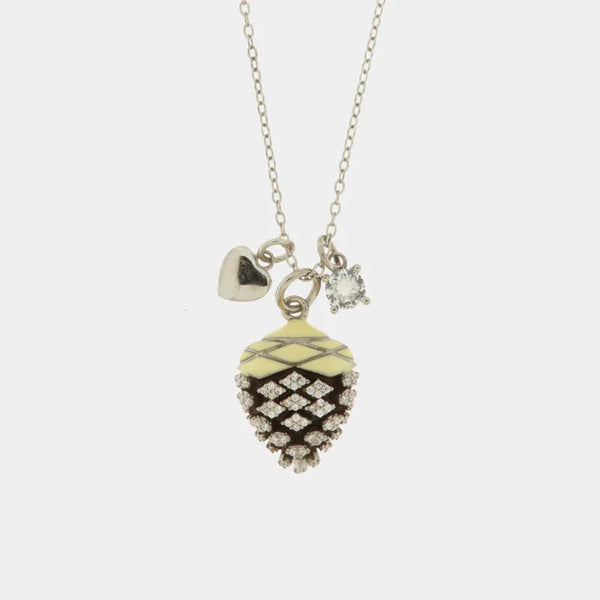 Collana in Argento 925 con pigna portafortuna impreziosito da zirconi bianchi e cuore pendente - BYSIMON gioielli