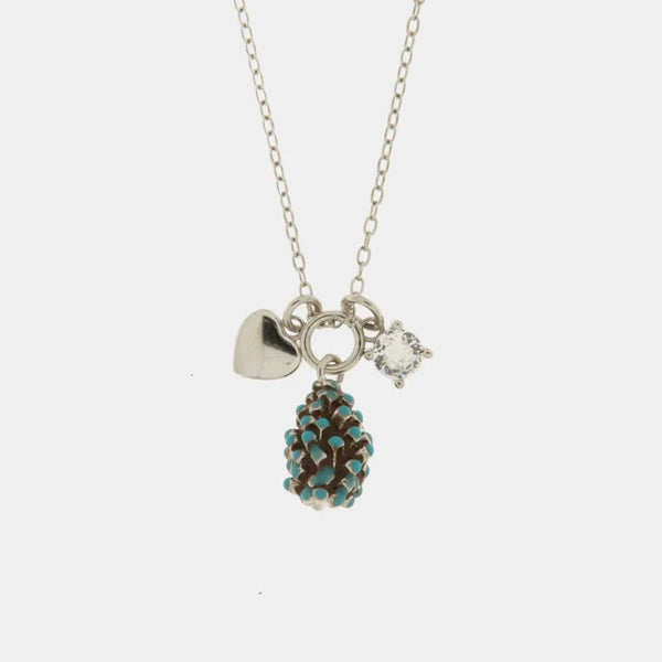 Collana in Argento 925 con pigna portafortuna impreziosito da zirconi bianchi e cuore pendente - BYSIMON gioielli